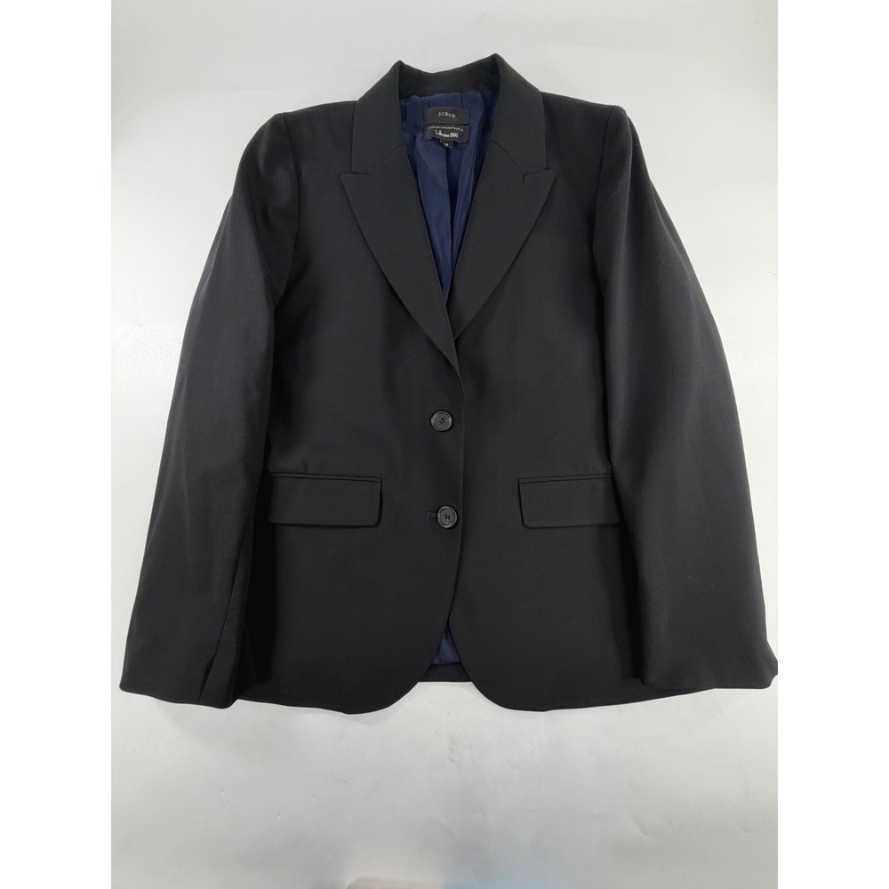 J.Crew Womens Black Italian Stretch Wool Tollegno 1900 Blazer Jacket Size 14